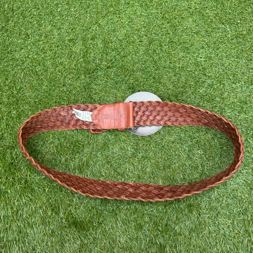 Vtg Y2K American Eagle Outfitters Woven Leather Belt Silver Concho Boho Size S/M